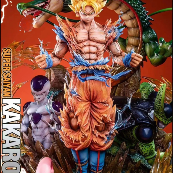 🔥 Dragon Ball Elite Beeld – Super Saiyan Goku vs Frieza, Cell & Buu (19,5 cm) - Afbeelding 2
